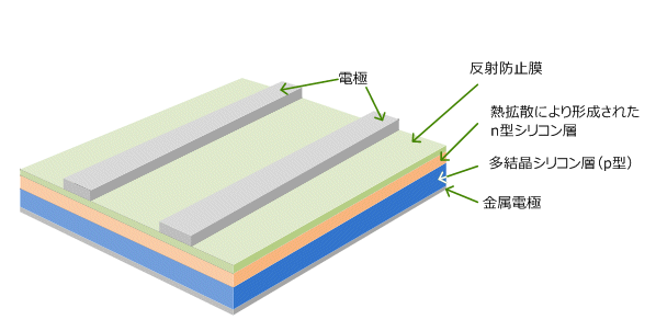 一般的な多結晶シリコン型太陽電池セルの構造